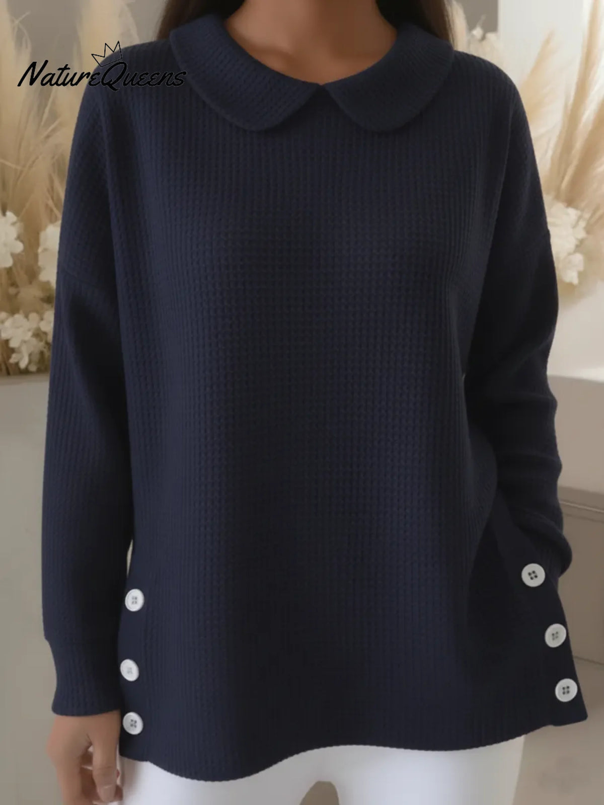 Retro Peter Pan Collar Waffle Knit Sweatshirt