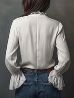 Women's Solid Color Ruffled Art Casual Long Sleeve Cotton Shirt