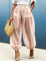 Loose, Semi-sheer, Solid-color Mesh-paneled Lantern Pants