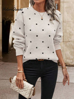 Women's Polka Dot Casual Round Neck Knit Long-sleeved Sweater