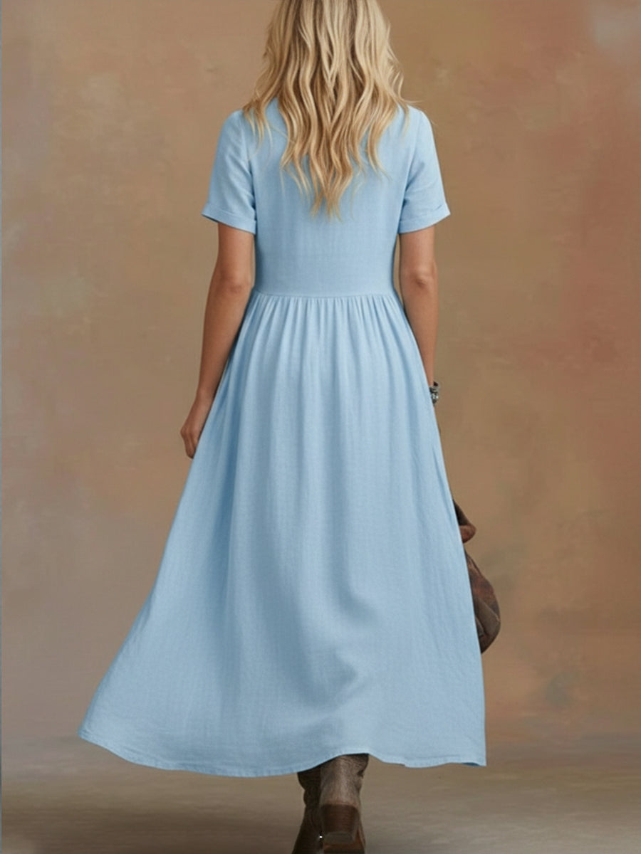 Comfortable Linen And Cotton Tie-waist Dress