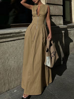 Women's Casual Zippered Maxi Sleeveless Dress