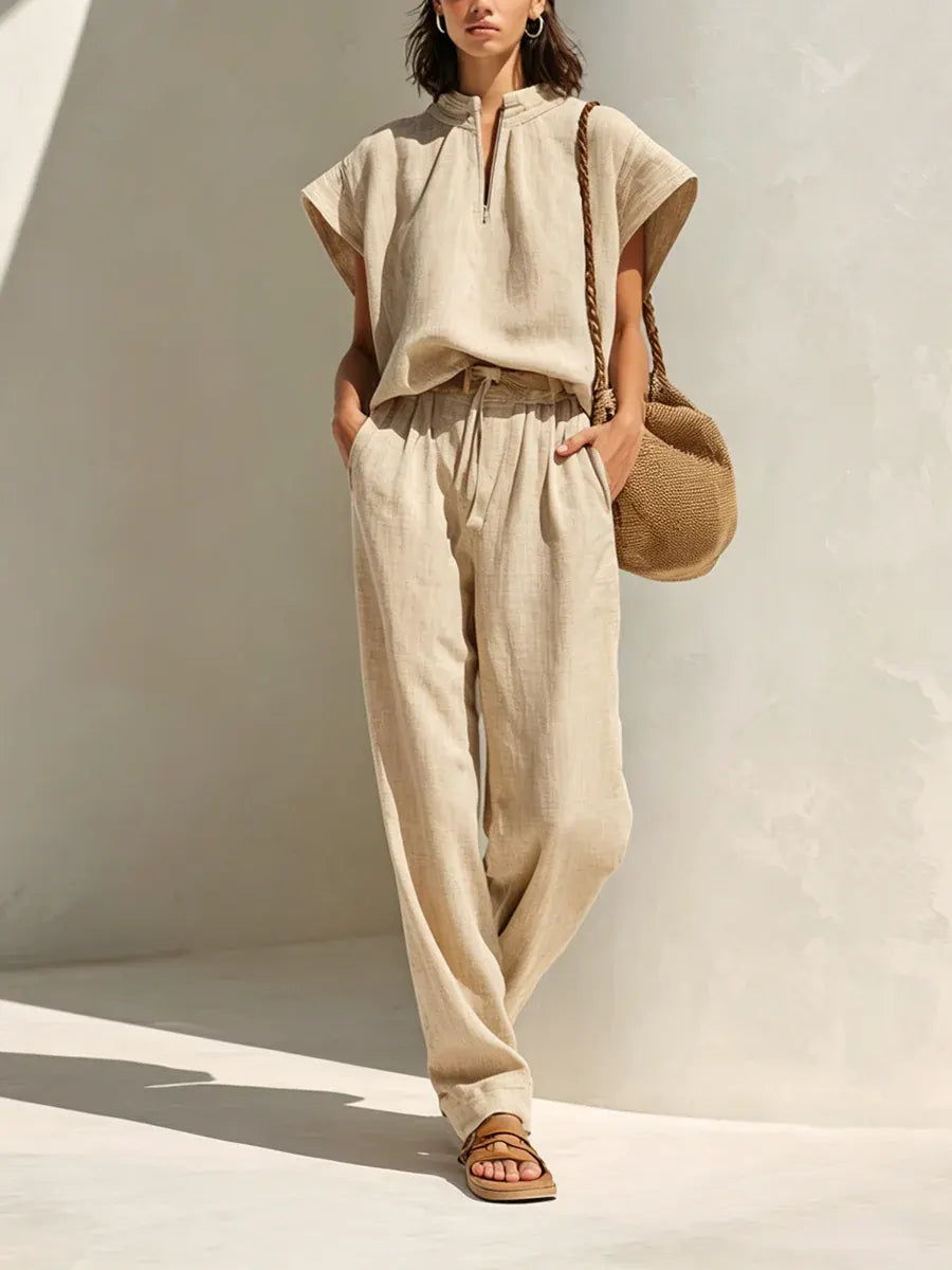 Women's Simple Cotton And Linen Set