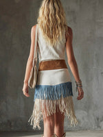 Women's Retro Tassel Art Casual Stylish Patchwork Short Dress