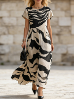 Artistic Zebra-print Cotton-linen Dress
