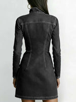 Women's Stand Collar Long Sleeve Casual Slim Fit Denim Dress