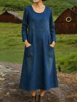 Women's Spring Round-neck Long-sleeved Casual Loose Denim Dress
