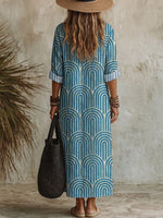 Women's Retro Geometric Print Casual Cotton-linen Maxi Dress