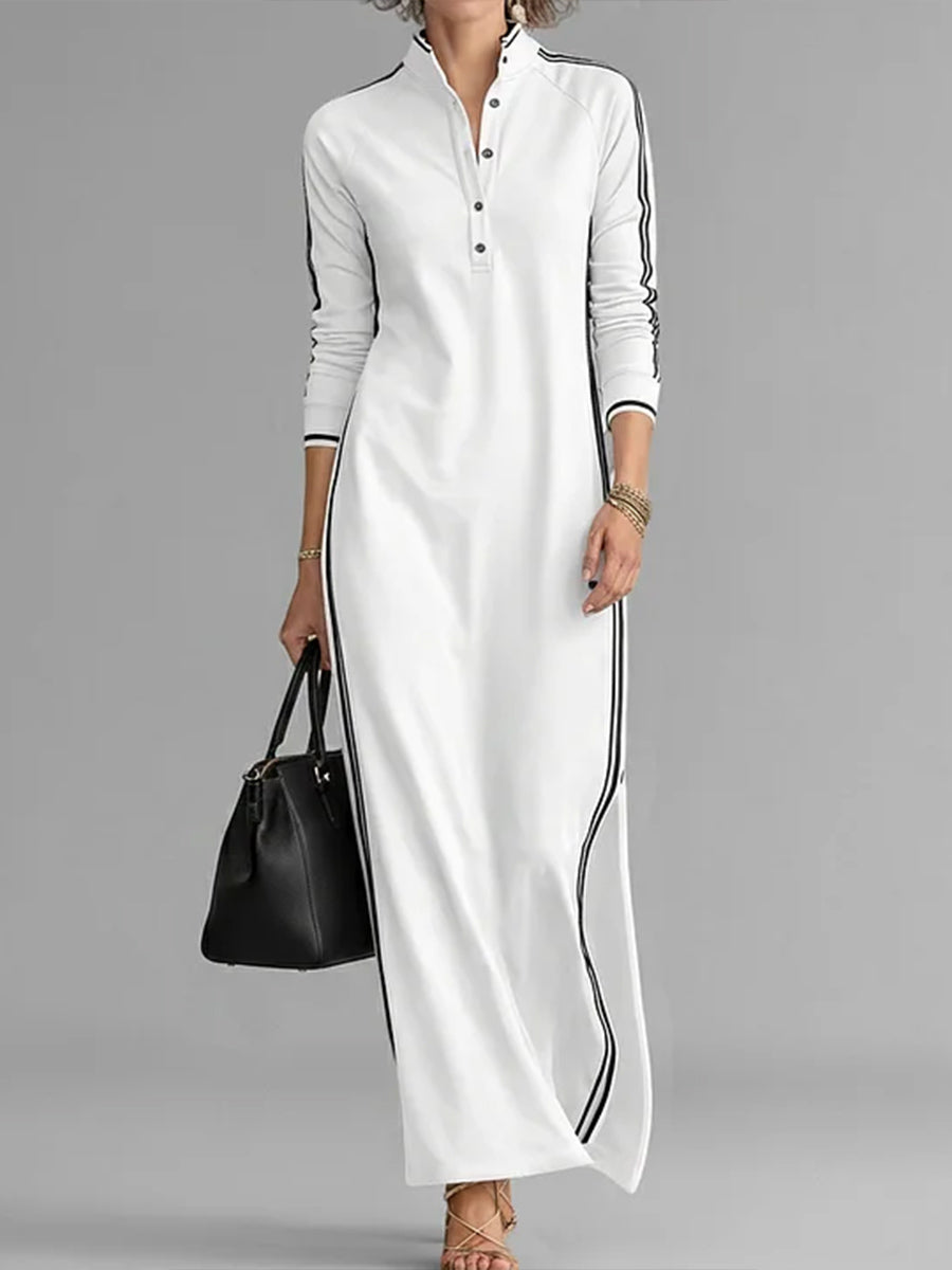 Women's Stand-collar Long-sleeved Casual Loose Cotton Dress