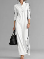 Women's Stand-collar Long-sleeved Casual Loose Cotton Dress