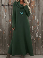 Cozy Cowl Neck Loose A-line Knit Dress