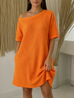 Casual Off-shoulder Loose Waffle Dress