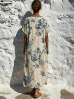 Women's Vintage Floral Print Cotton-linen Maxi Dress