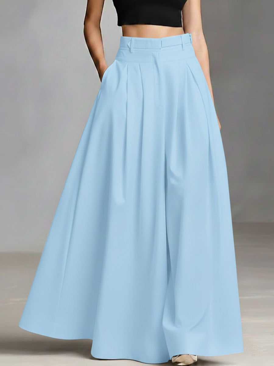 Women's Solid Color High-waisted Casual Loose Cotton Skirt