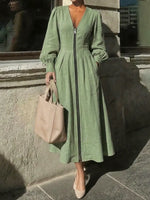 Women's Solid Color Zip Art Casual Fashion Cozy Cotton Linen Dress
