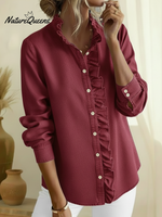 Elegant Lace-collared Denim Shirt Top