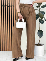 Women's Solid Color High-waisted Drawstring Casual Loose Wide-leg Pants