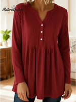 Women's Cozy Stretchy Knitted Pleated Cotton Top