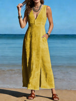 Women's Long Cotton Linen Slit Dress