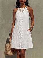 Halter Neck Embroidered Hollow-out A-line Mini Skirt