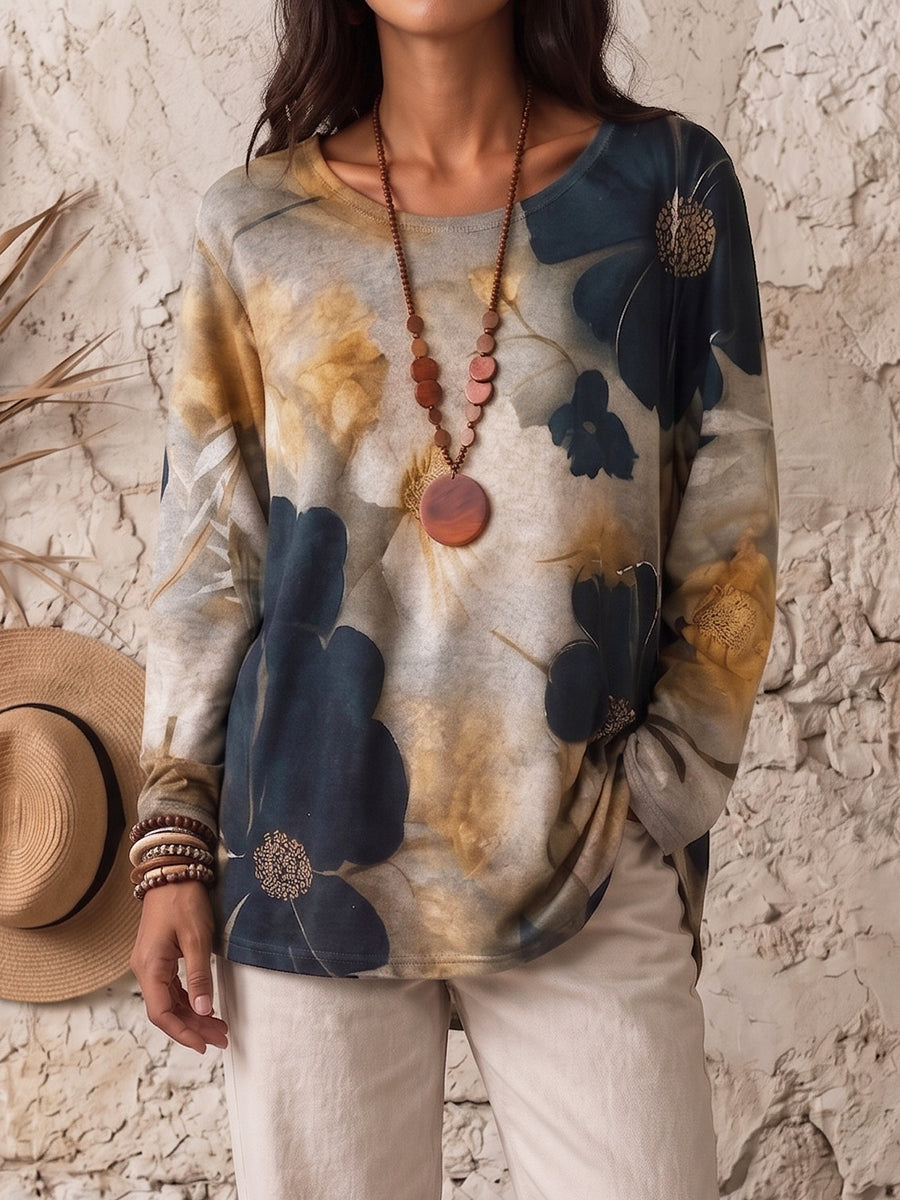 Cozy Vintage Floral Print Cotton Top