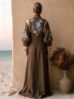 Bohemian Floral-print Linen And Cotton Maxi Dress