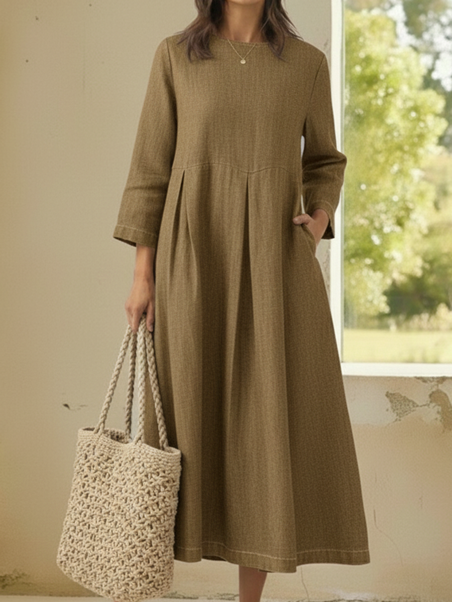 Elegant And Cozy Denim Cotton Dress