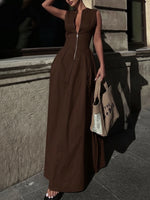 Women's Casual Zippered Maxi Sleeveless Dress
