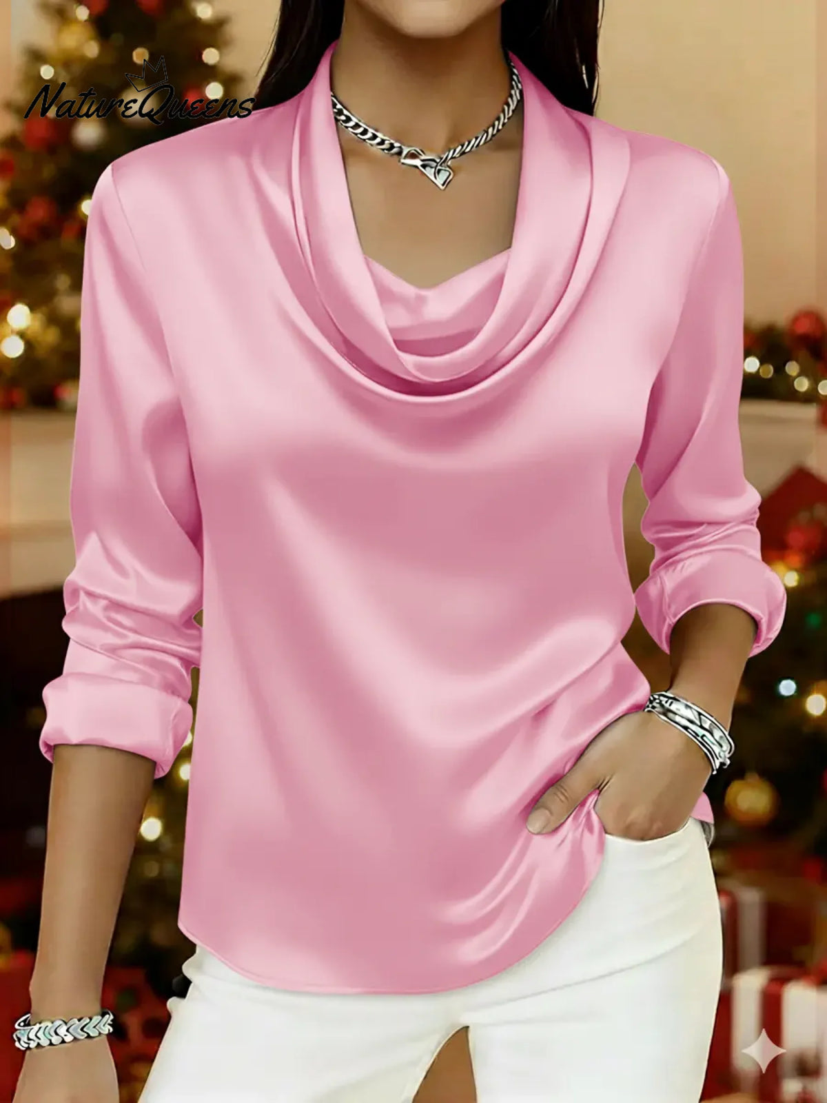 Women's Christmas Elegant Cowl neckSatin Top