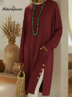 Casual Cozy Side-slit Button Cotton Sweatshirt Top