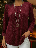Elegant Button-down Velvet Loose-fitting Shirt Top