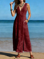 Women's Long Cotton Linen Slit Dress