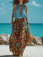 Halter-neck Printed Wide-leg Jumpsuit