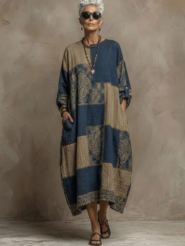 Bohemian Vintage Paisley Print Linen And Cotton Dress