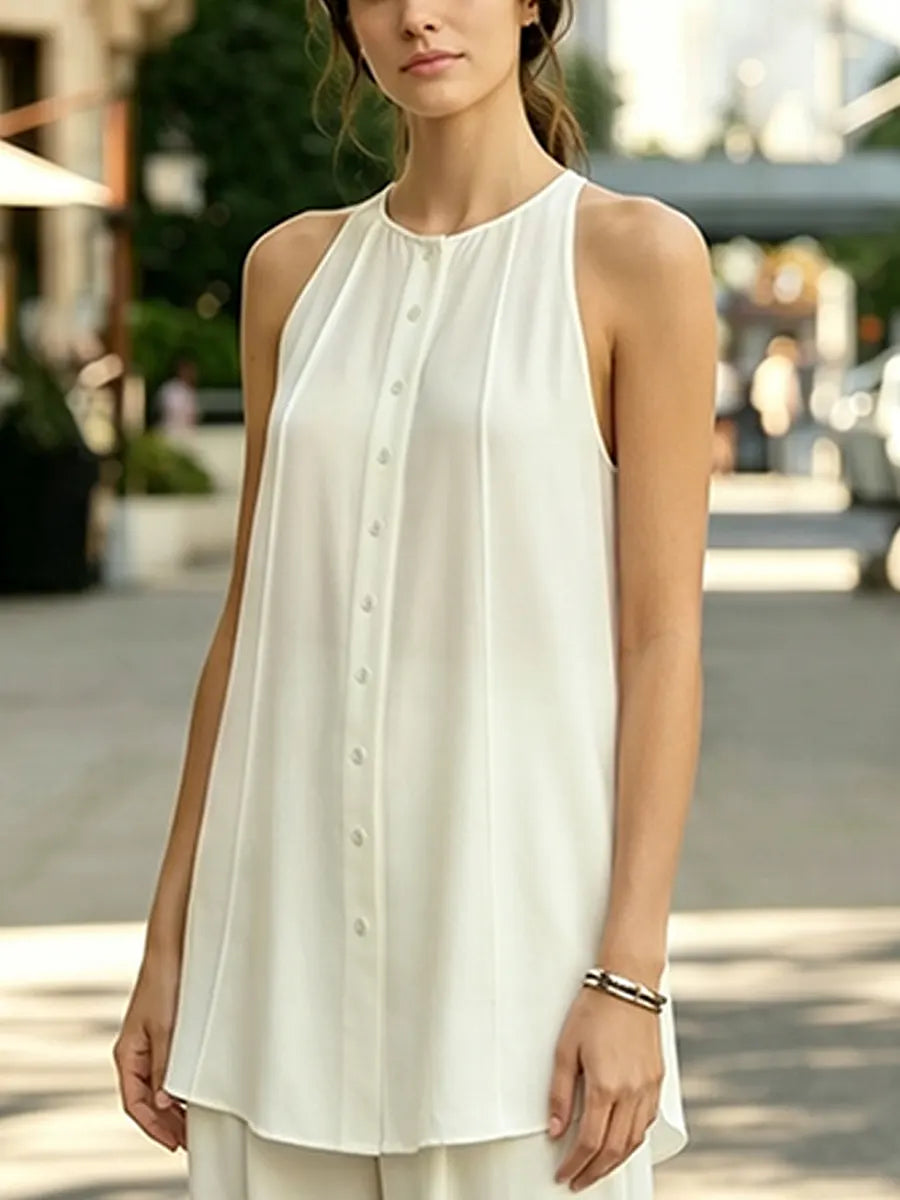 Women QuietFluid Resort Pleated Top & Wide-Leg Pants Set