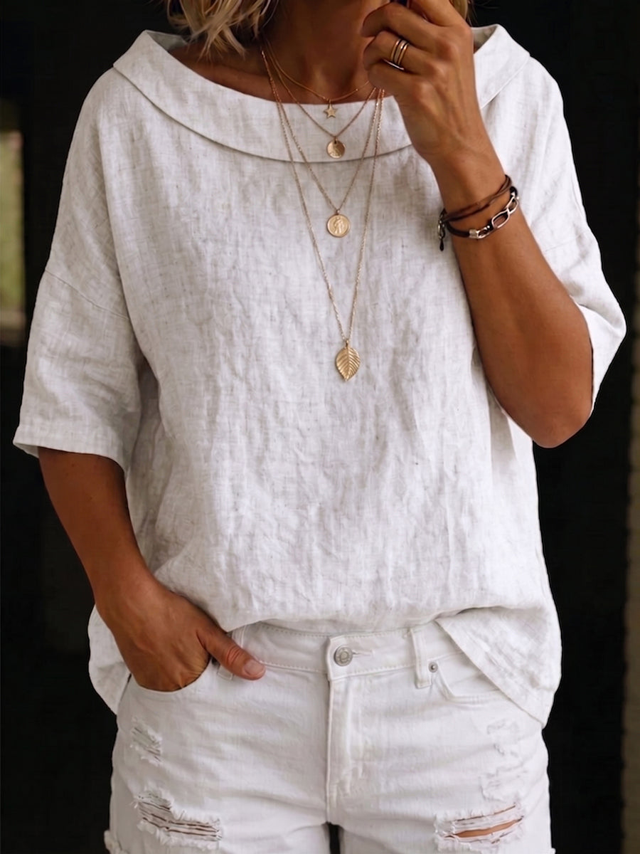 Minimalist Retro Boat-neck Cotton-linen Blouse