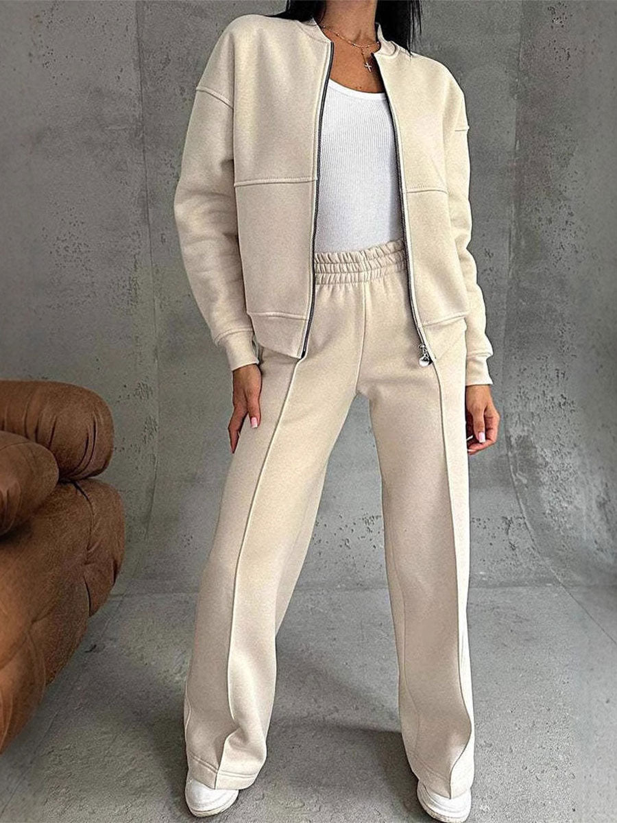 Stylish And Comfortable Linen Cotton Two-piece Set With A Sweatshirt And Wide-leg Pants