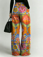 Women's Retro Colors Flowers Print Casual Straight-leg Pants