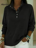 Casual Stand-collar Button-up Waffle-knit Sweatshirt