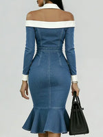 Women's Off-the-shoulder Long-sleeved Casual Loose Denim Slim-fit Dress