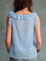 Chic And Elegant Sleeveless Ruffled Chiffon Blouse With Jacquard And Cut-out Polka-dot Details