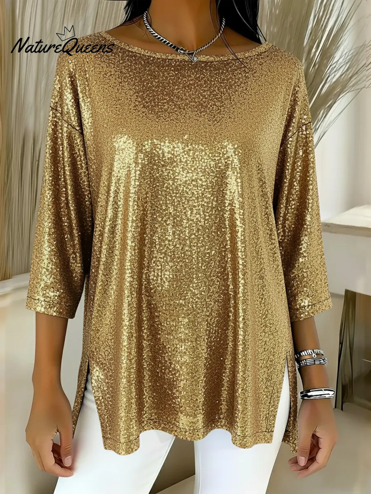 Women's Sparkly Christmas Round-neck Top