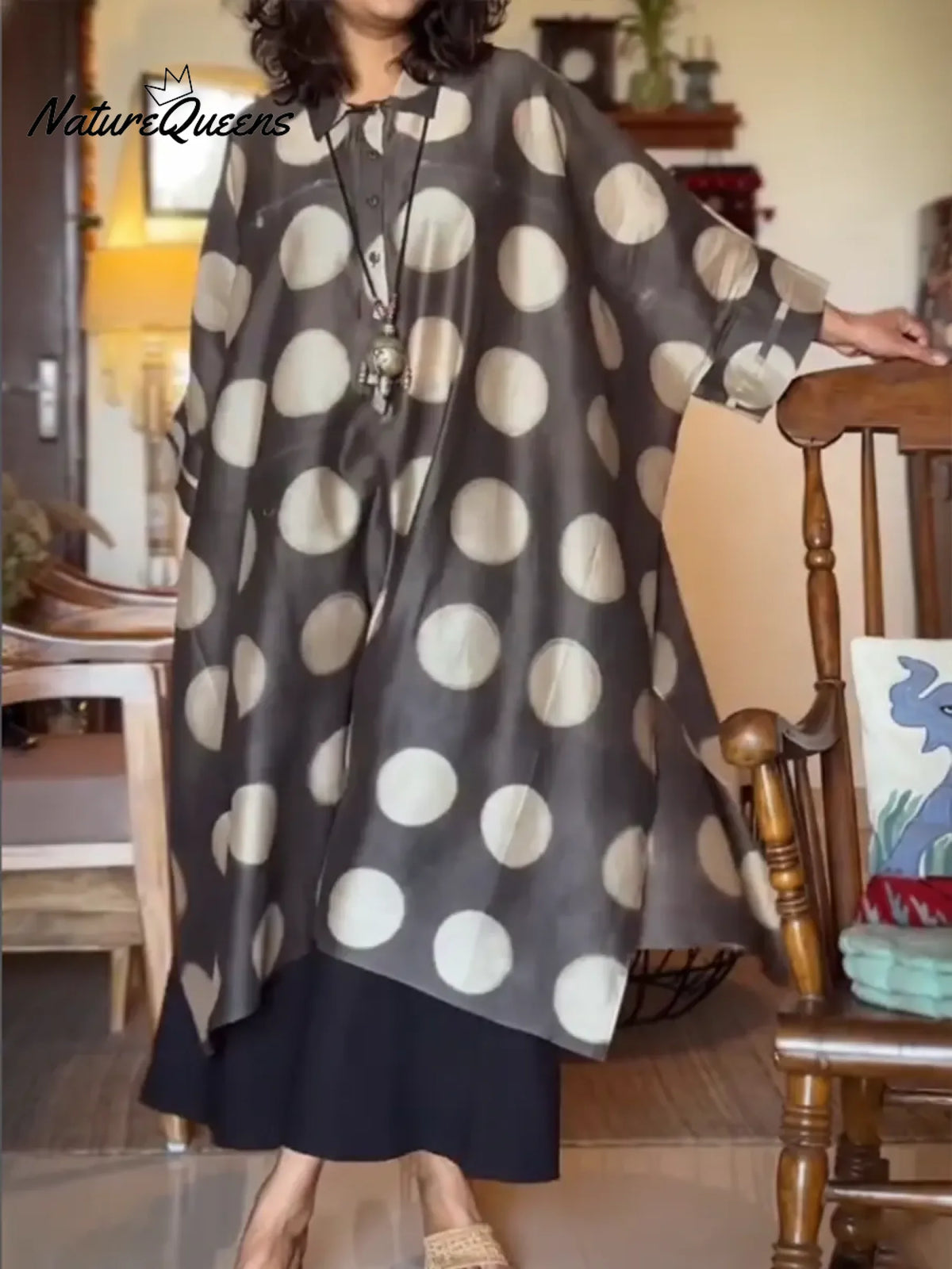 Women's Polka Dot Loose-fitting Long Top