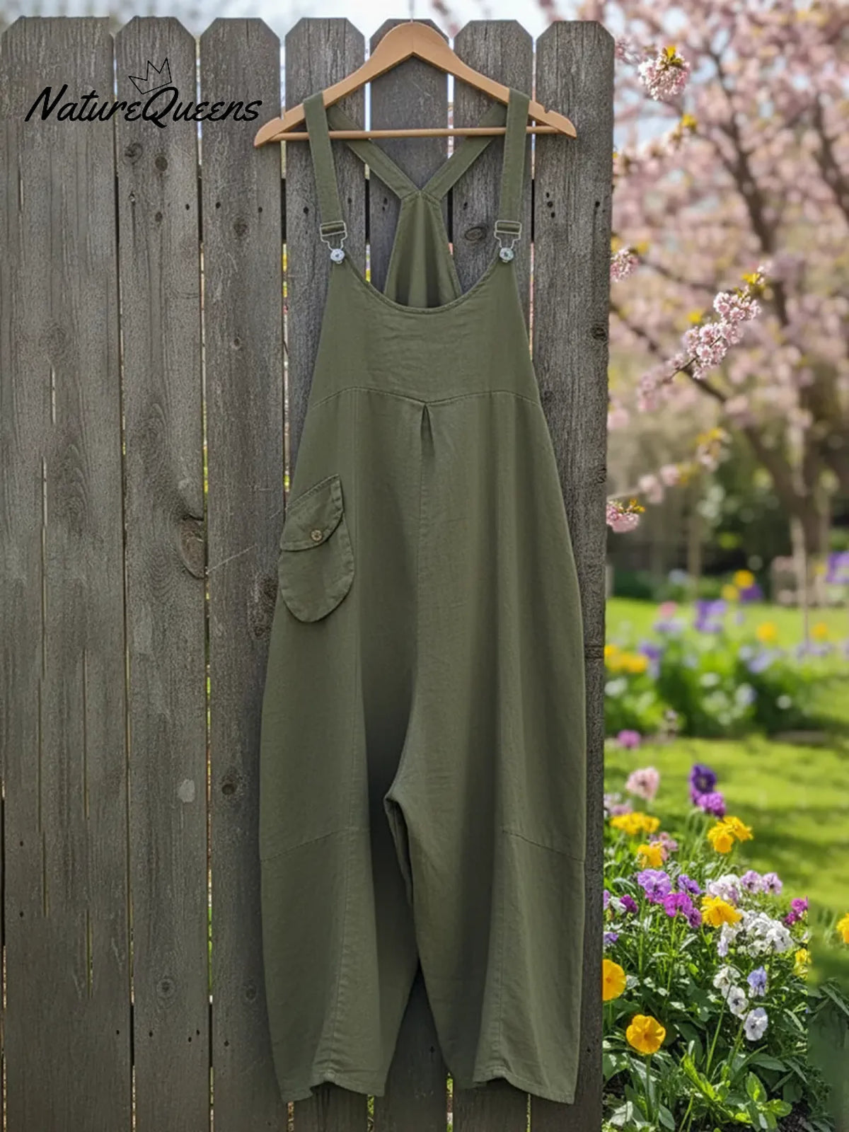 Cozy Solid Color Loose Wide-leg Linen Overalls Jumpsuit