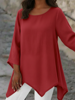 Cozy Elegant Irregular Hem Cotton And Linen Shirt Top
