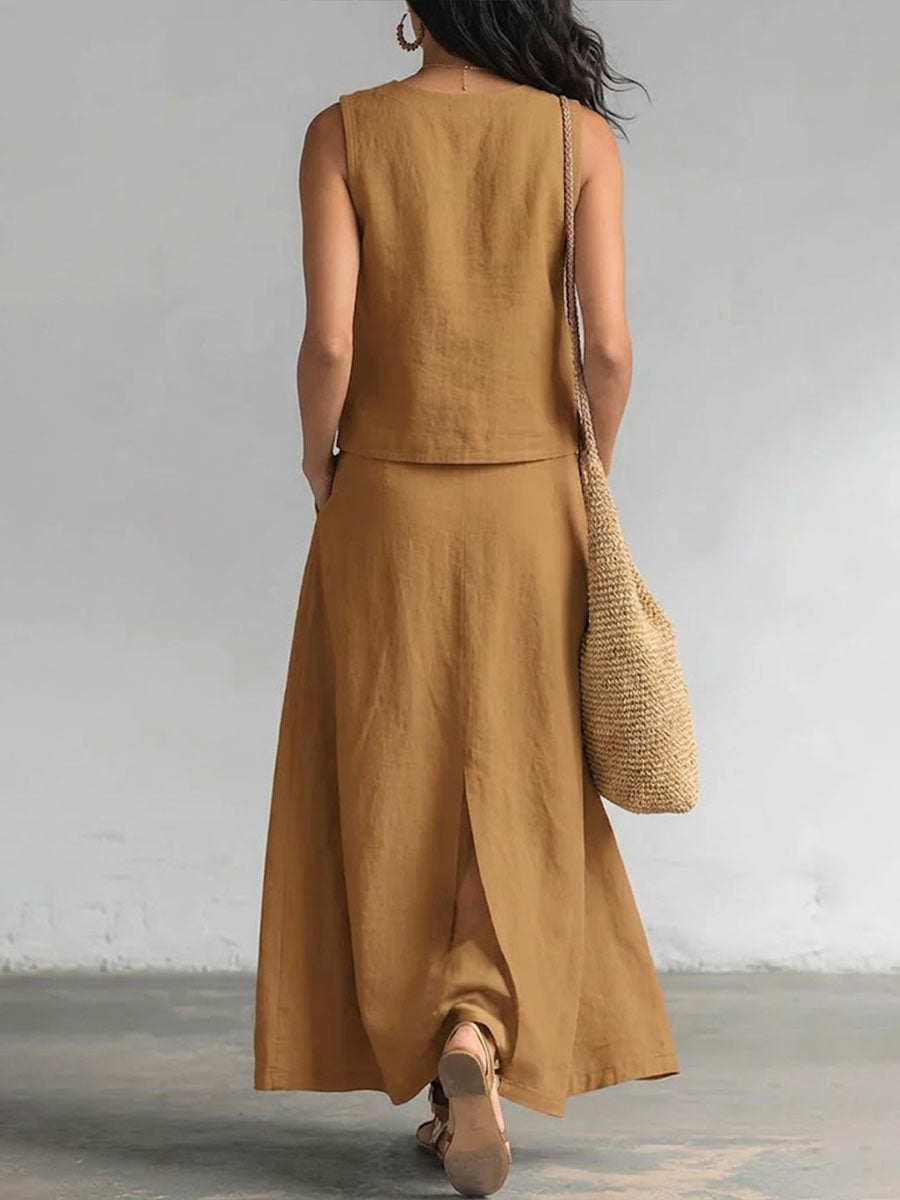 Conjunto minimalista sin mangas de algodón para mujer