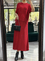 Women's Shiny Knit Top And Skirt Two-piece Set