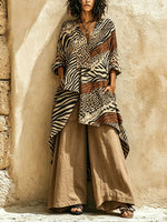 Women's Leopard Print Cotton-linen Two-piece Set