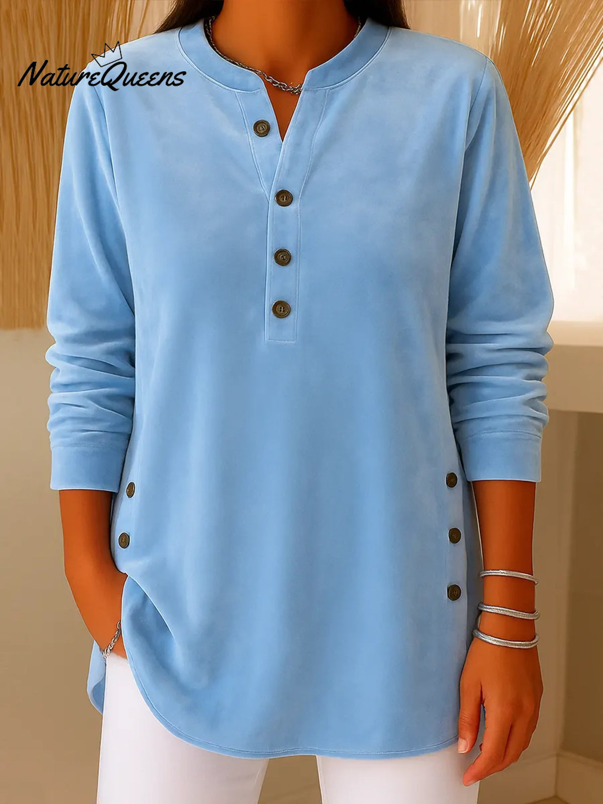 Women's Solid Color V-neck Long-sleeved Velvet Top