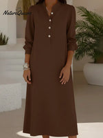 Audrey Stand Collar Button-down A-line Midi Dress